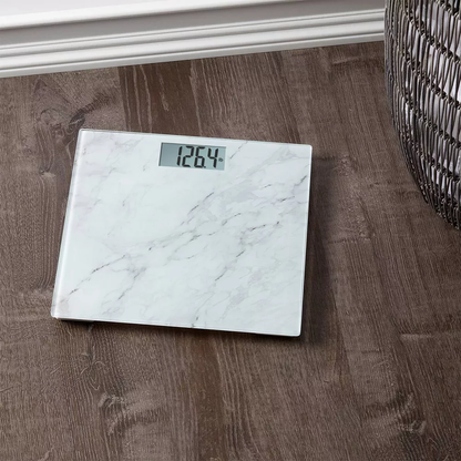 White Marble Pattern Tempered Glass Digital Bathroom Scale